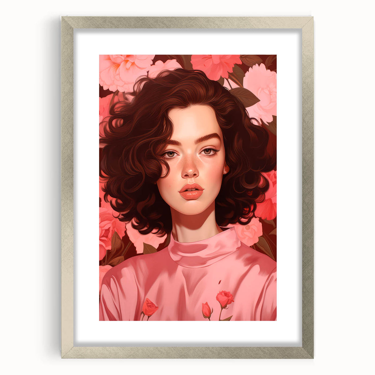 Maximalist Wall Art: Bold Portrait of Woman in Pink for Eclectic Decor