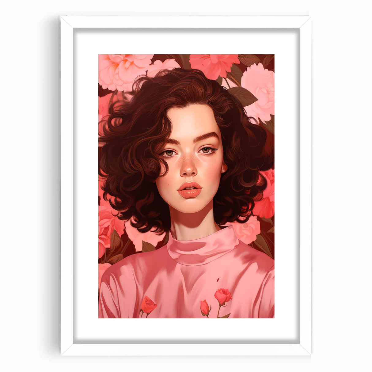 Maximalist Wall Art: Bold Portrait of Woman in Pink for Eclectic Decor