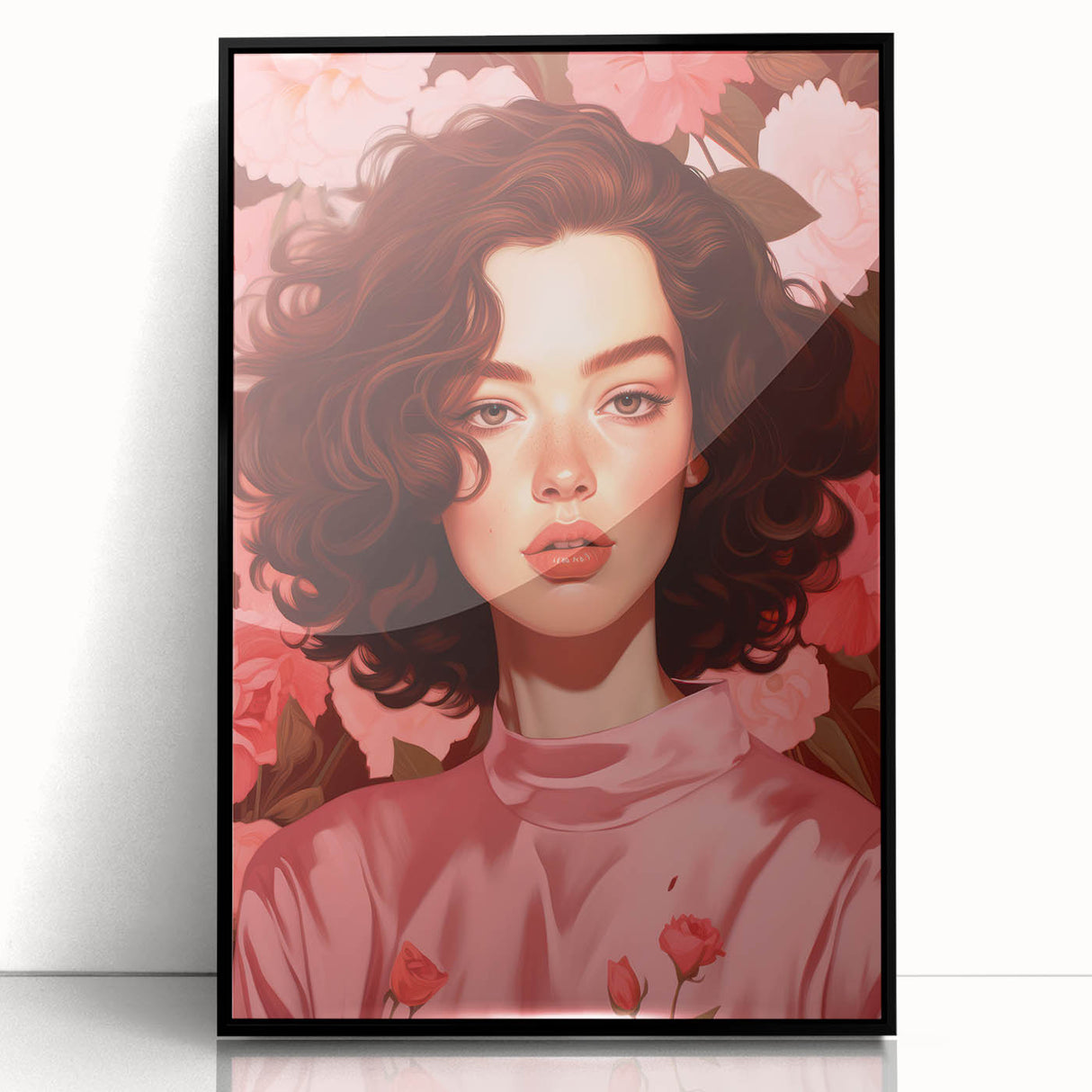 Maximalist Wall Art: Bold Portrait of Woman in Pink for Eclectic Decor