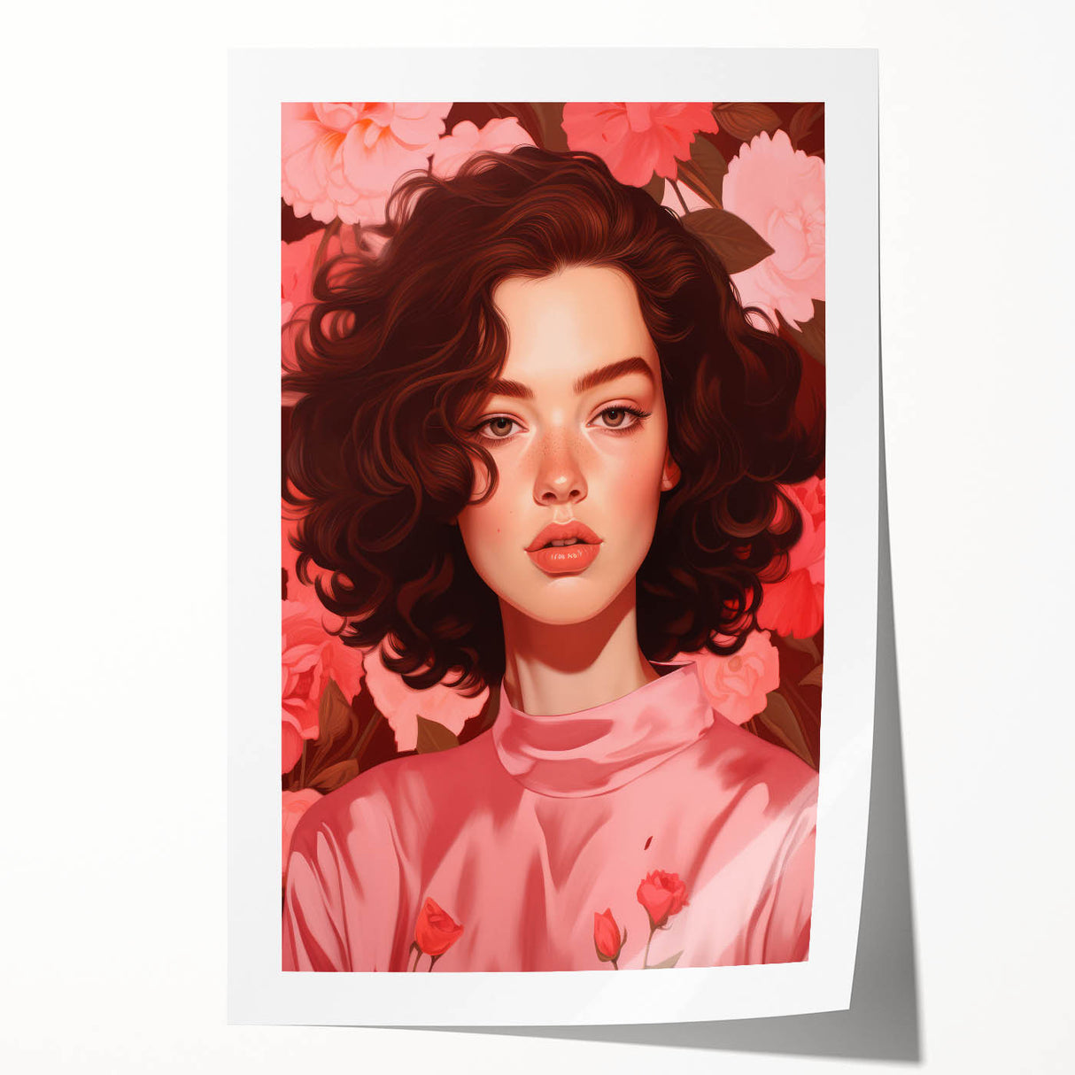 Maximalist Wall Art: Bold Portrait of Woman in Pink for Eclectic Decor