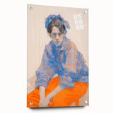 Maximalist Wall Art: Bold Blue and Orange Portrait for Eclectic Spaces