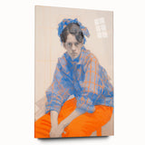 Maximalist Wall Art: Bold Blue and Orange Portrait for Eclectic Spaces