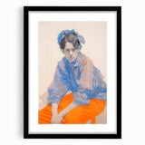 Maximalist Wall Art: Bold Blue and Orange Portrait for Eclectic Spaces