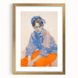 Maximalist Wall Art: Bold Blue and Orange Portrait for Eclectic Spaces