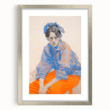 Maximalist Wall Art: Bold Blue and Orange Portrait for Eclectic Spaces