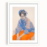Maximalist Wall Art: Bold Blue and Orange Portrait for Eclectic Spaces