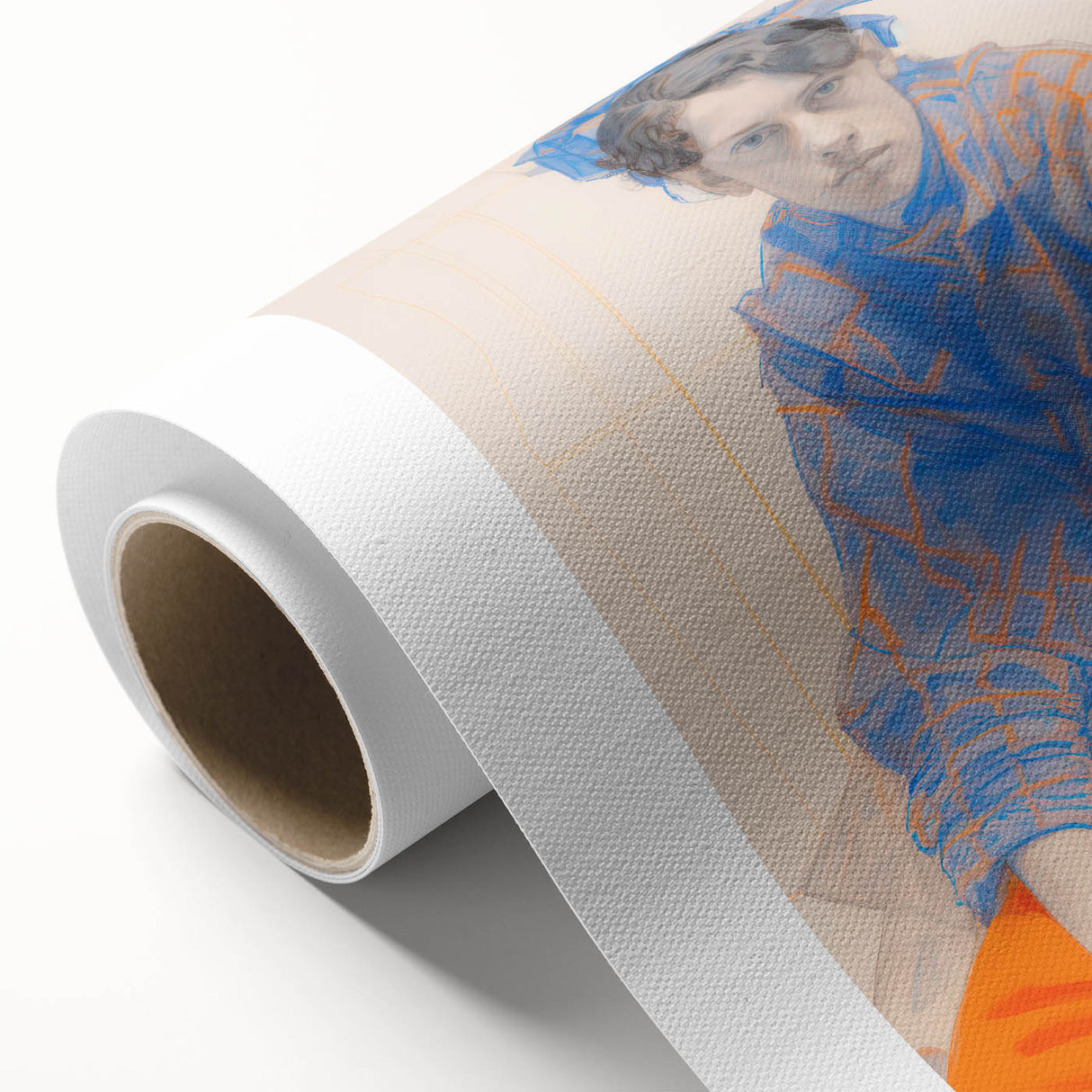 Maximalist Wall Art: Bold Blue and Orange Portrait for Eclectic Spaces