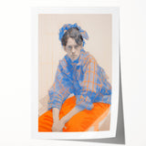 Maximalist Wall Art: Bold Blue and Orange Portrait for Eclectic Spaces