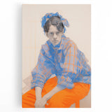 Maximalist Wall Art: Bold Blue and Orange Portrait for Eclectic Spaces
