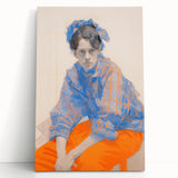 Maximalist Wall Art: Bold Blue and Orange Portrait for Eclectic Spaces