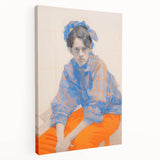 Maximalist Wall Art: Bold Blue and Orange Portrait for Eclectic Spaces