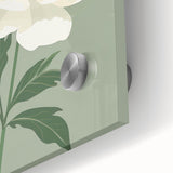 Maximalist Wall Art: Elegant White Peony on Soft Green for Serene Decor