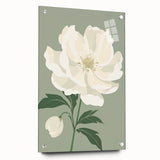 Maximalist Wall Art: Elegant White Peony on Soft Green for Serene Decor