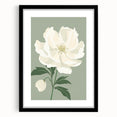 Maximalist Wall Art: Elegant White Peony on Soft Green for Serene Decor