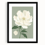 Maximalist Wall Art: Elegant White Peony on Soft Green for Serene Decor