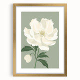Maximalist Wall Art: Elegant White Peony on Soft Green for Serene Decor