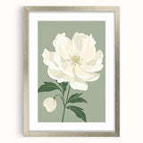 Maximalist Wall Art: Elegant White Peony on Soft Green for Serene Decor