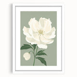 Maximalist Wall Art: Elegant White Peony on Soft Green for Serene Decor
