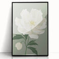 Maximalist Wall Art: Elegant White Peony on Soft Green for Serene Decor