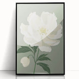 Maximalist Wall Art: Elegant White Peony on Soft Green for Serene Decor