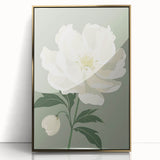 Maximalist Wall Art: Elegant White Peony on Soft Green for Serene Decor
