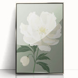 Maximalist Wall Art: Elegant White Peony on Soft Green for Serene Decor