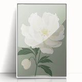 Maximalist Wall Art: Elegant White Peony on Soft Green for Serene Decor