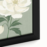 Maximalist Wall Art: Elegant White Peony on Soft Green for Serene Decor