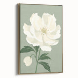 Maximalist Wall Art: Elegant White Peony on Soft Green for Serene Decor