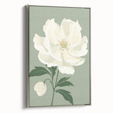Maximalist Wall Art: Elegant White Peony on Soft Green for Serene Decor