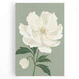 Maximalist Wall Art: Elegant White Peony on Soft Green for Serene Decor