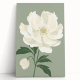 Maximalist Wall Art: Elegant White Peony on Soft Green for Serene Decor
