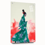 Maximalist Wall Art: Elegant Woman in Green Kimono for Bold Decor