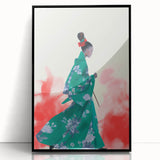 Maximalist Wall Art: Elegant Woman in Green Kimono for Bold Decor