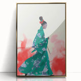 Maximalist Wall Art: Elegant Woman in Green Kimono for Bold Decor