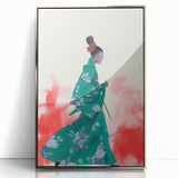 Maximalist Wall Art: Elegant Woman in Green Kimono for Bold Decor