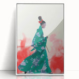 Maximalist Wall Art: Elegant Woman in Green Kimono for Bold Decor