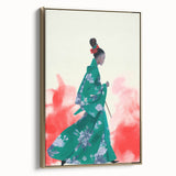 Maximalist Wall Art: Elegant Woman in Green Kimono for Bold Decor
