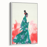 Maximalist Wall Art: Elegant Woman in Green Kimono for Bold Decor