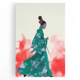 Maximalist Wall Art: Elegant Woman in Green Kimono for Bold Decor