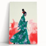 Maximalist Wall Art: Elegant Woman in Green Kimono for Bold Decor