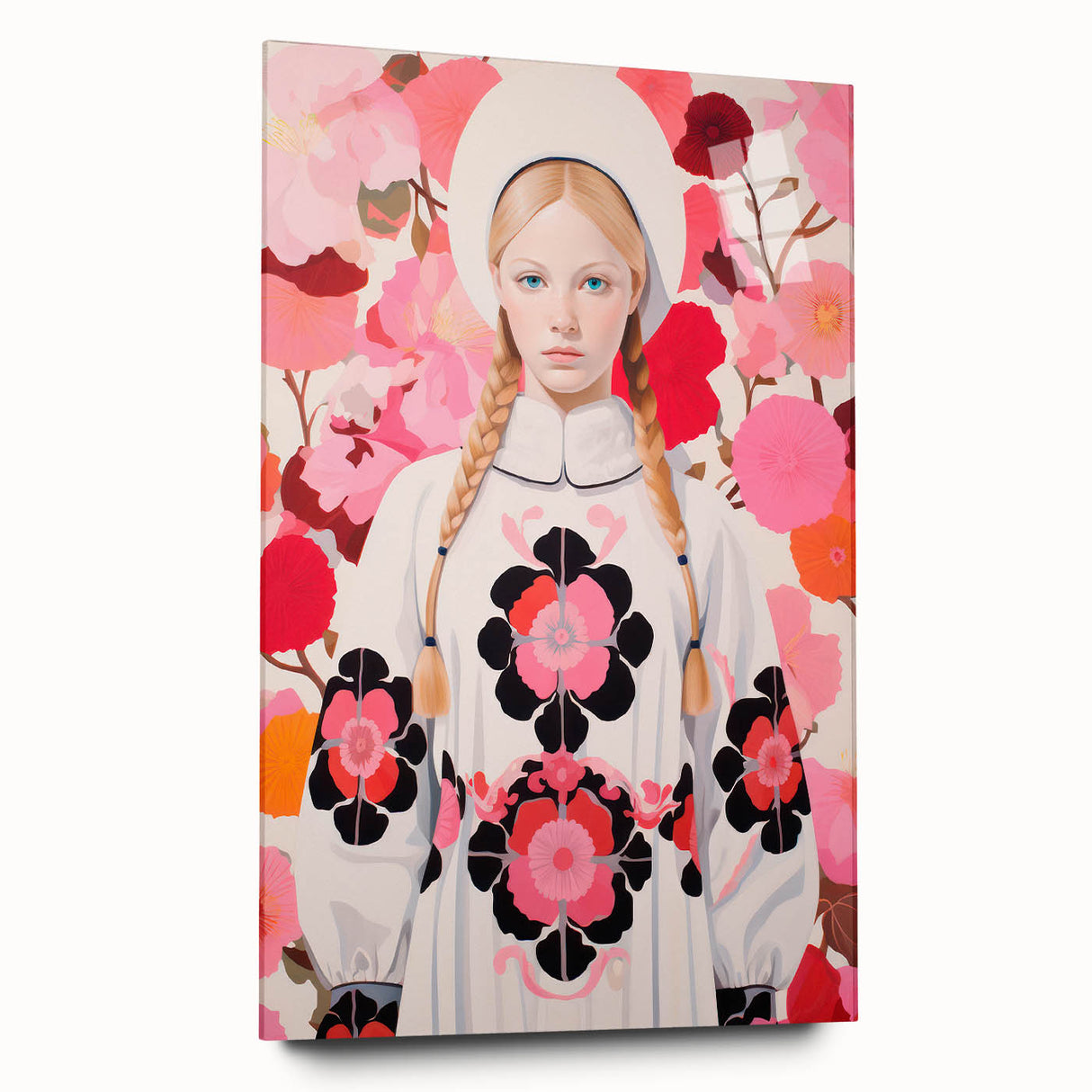Maximalist Wall Art: Bold Girl in Floral Pattern for Vibrant Decor