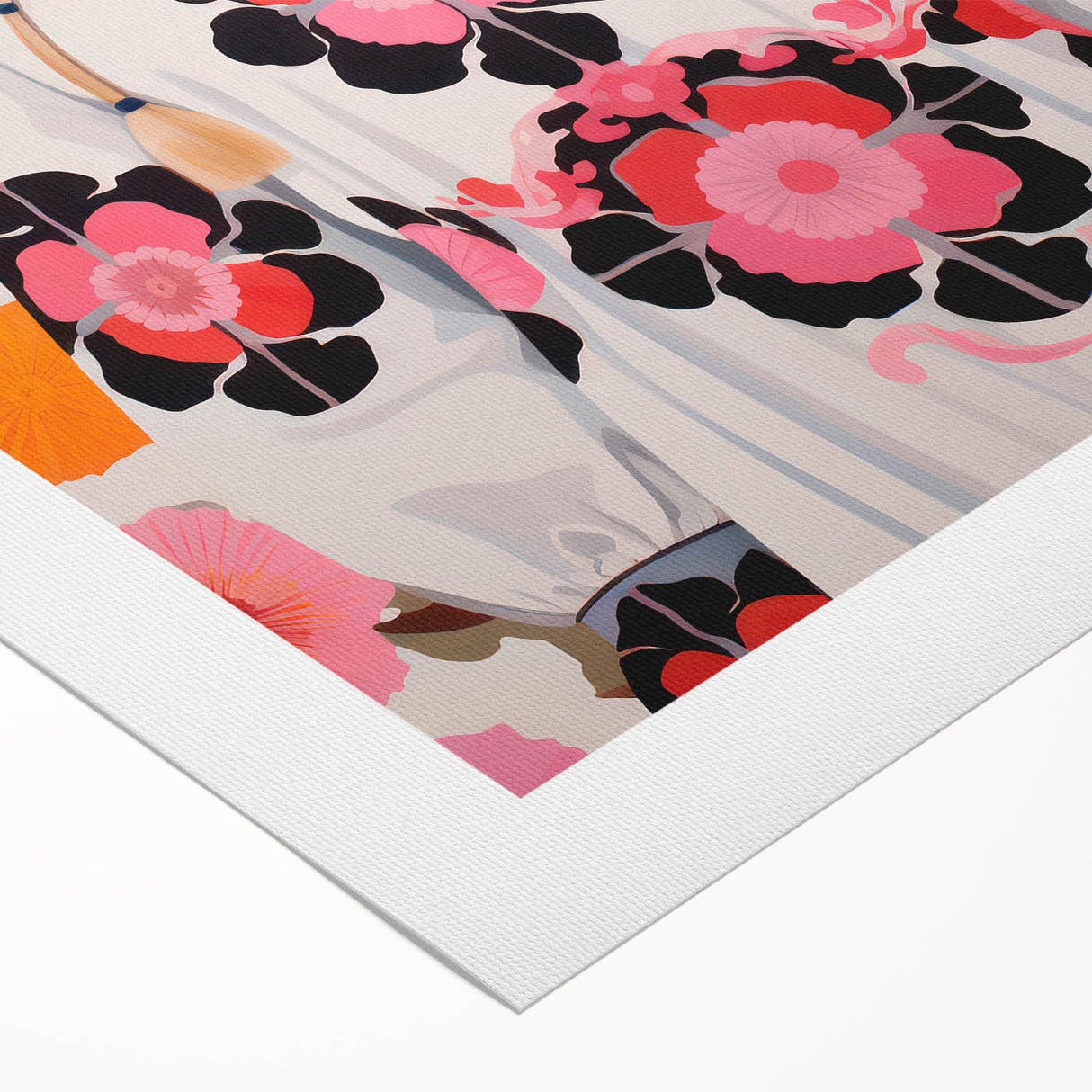 Maximalist Wall Art: Bold Girl in Floral Pattern for Vibrant Decor
