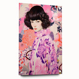 Maximalist Wall Art: Vibrant Floral Portrait of Woman in Purple for Decor