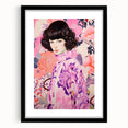 Maximalist Wall Art: Vibrant Floral Portrait of Woman in Purple for Decor