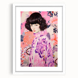 Maximalist Wall Art: Vibrant Floral Portrait of Woman in Purple for Decor