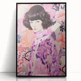 Maximalist Wall Art: Vibrant Floral Portrait of Woman in Purple for Decor
