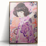 Maximalist Wall Art: Vibrant Floral Portrait of Woman in Purple for Decor