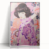 Maximalist Wall Art: Vibrant Floral Portrait of Woman in Purple for Decor