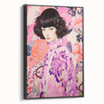 Maximalist Wall Art: Vibrant Floral Portrait of Woman in Purple for Decor